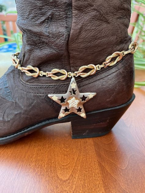 Small Christmas Tree Skirts, Jewelry Repurposed, Boot Bracelet, Gold Boots, Boot Bling, Handmade Boot, Boot Jewelry, Anklet Jewelry, Star Pendant