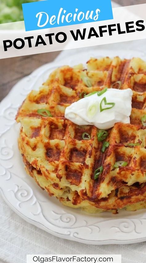 The waffle maker is an excellent tool to not only make delicious sweet waffles that are more of a dessert, like Belgian waffles, but can be used for delicious savory meals too, like these incredible Potato Waffles. They taste very similar to potato pancakes or latkes but are thicker and have a crisp, golden crust that the waffle maker creates. Belgian Waffle Maker Recipes, Waffle Bowl Recipe, Belgium Waffle Recipe, Mini Waffle Recipe, Potato Waffle Recipe, Savory Waffle Recipe, Belgian Waffles Recipe, Waffle Iron Recipes, Waffle Bowl