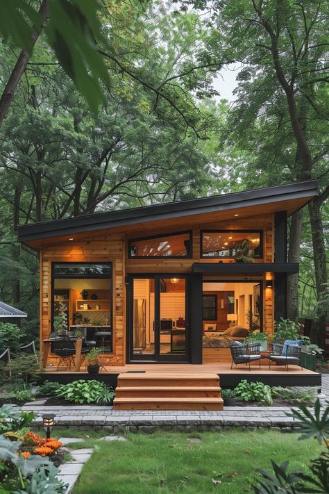 16 Unique Modern Tiny House Ideas to Inspire 4 House Community, Container Living, Tiny House Exterior, Homestead Life, House Facade, Best Tiny House, Tiny House Inspiration, Drawing Hair, Tiny Cabins