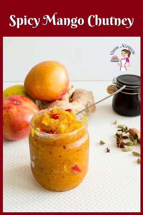 A mango chutney is a great way to use mangoes in season. This is an Indian spicy chutney with chilly and ginger along with other warm spices. Spicy Mango Chutney Recipe, Spicy Chutney Recipe, Mango Spicy, Spicy Chutney, Mango Chutney Recipe, Pesto Hummus, Vegan Dips, Sweet Sauces, Christmas Yummies