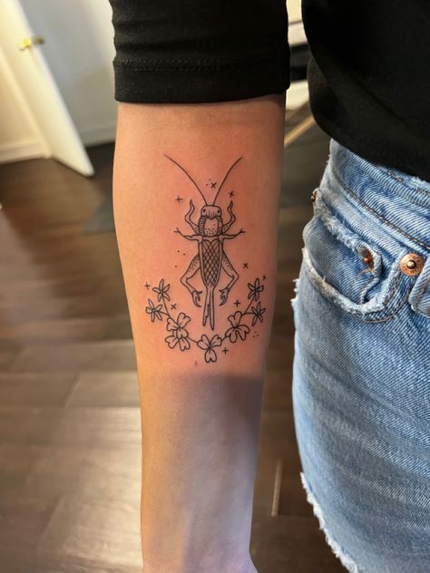 Cricket Bug Tattoo, Grasshopper Tattoo Cute, Lucky Cricket Tattoo, Katydid Tattoo, Cricket Tattoos, Cricket Tattoo Design, Grasshopper Tattoo, Cricket Tattoo, Aesthetic Tattoo Ideas