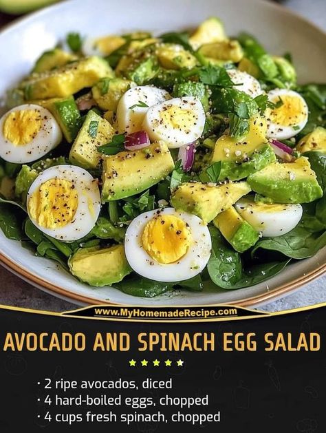 Mediterranean Free Recipes and Tips | AVOCADO AND SPINACH EGG SALAD: A NUTRITIOUS AND CREAMY DELIGHT  | Facebook Spinach Egg Salad, Veg Salads, Avocado And Spinach, Salad Recipes Healthy Lunch, Food Alternatives, Recipes Avocado, Healthy Food Alternatives, Healthy Avocado, Spinach Salad Recipes