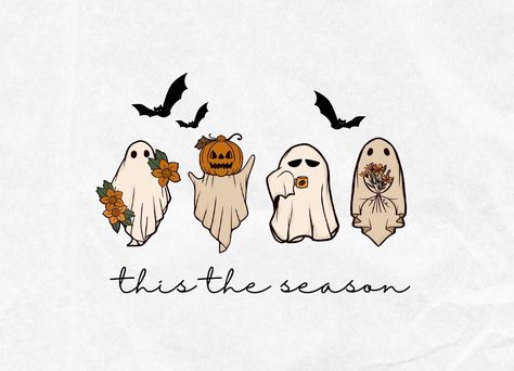 Hello Spooky Season, Halloween Pdf Free, Halloween Digital Products, Halloween Vintage Cartoon, Pumpkin Wallpaper Desktop, This Is Halloween, Fall Graphic Design, Cute Ghost Illustration, Neutral Halloween