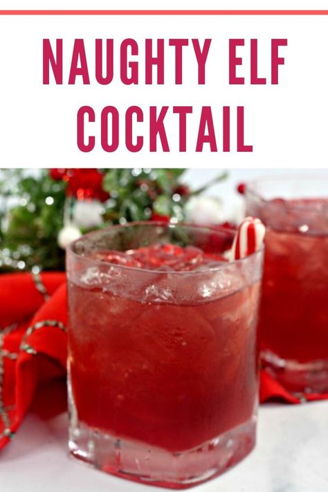 This Naughty Elf Cocktail is a delicious fruity adult beverage made with spiced rum and a delicious assortment of fruit juices and liquors. This is a super fun and adorable name that fits the drink. You and your guests will love this delicious combination of flavors. #christmascocktail #christmas #drinkrecipe #holidaydrinks #christmasparty Rudolph Punch Alcohol, Elf Themed Drinks, Christmas Clausmopolitan, Christmas Shots Alcohol Holiday Drinks Cocktail Recipes, Tipsy Elf Drink, Christmas Party Alcoholic Beverages, Christmas Adult Beverages, Christmas Drinks For Adults Pitcher, Christmas Cocktails Easy Vodka