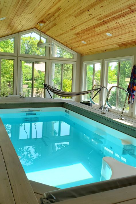 Sunroom Swimming Pool, Indoor Swimming Pools Home, Indoor Pool Ideas Affordable, Basement Swimming Pool And Gym, Swimming Suits Bikinis, Modern Swimming Pool Designs, Indoor Pool Ideas, Indoor Pool With Glass Roof, Home Swimming Pool