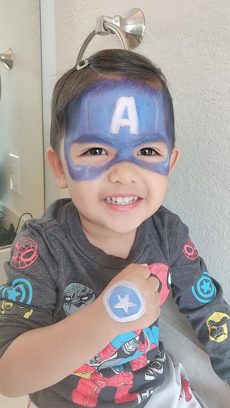 Captain America Face Paint Easy, America Face Paint, Captain America Face Paint, Superhero Face Painting, Capt America, Face Painting Easy, Kids Face Paint, Face Painting Designs, Painting For Kids