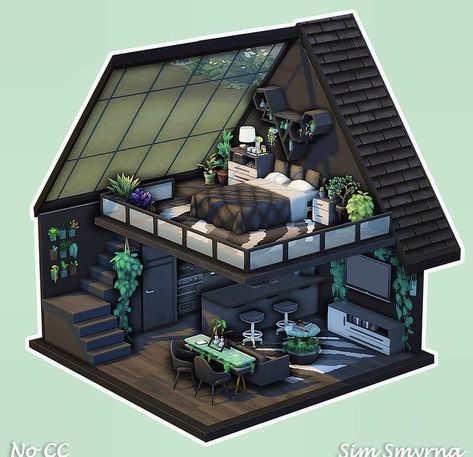 Sims 4 Loft, Rumah Minecraft Sederhana, Loft House Design, Sims 4 House Plans, Sims 4 House Building, House Floor Design, Sims 4 House Design, Casas The Sims 4, Sims Building