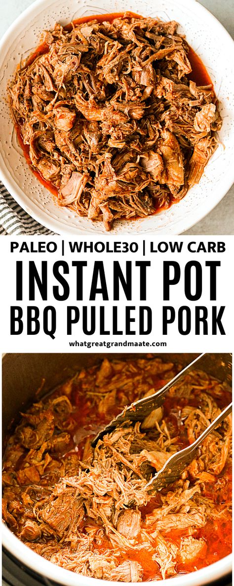 Super tender and flavorful Whole30 Instant Pot BBQ pulled pork that's amazing for meal prep and freezes beautifully too. It's so easy and versatile! #instantpot #pressurecooker #whole30 #paleo #lowcarb #pulledpork #bbqsauce #glutenfree #dairyfree Pork Mole Recipe, Pork Mole, Whole30 Pulled Pork, Pulled Pork Instant Pot Recipe, Instant Pot Bbq Pulled Pork, Paleo Pulled Pork, Low Carb Pulled Pork, Easy Pulled Pork Recipe, Whole30 Instant Pot