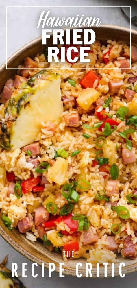 Ham Stir Fry Recipes, Hawaiian Chicken Fried Rice, Fried Rice Dinner Ideas, Hawaiian Fried Rice Recipe, Kielbasa Fried Rice, Hawaii Fried Rice, Hawaiian Rice Recipe, Aloha Casserole, Pineapple Pork Fried Rice