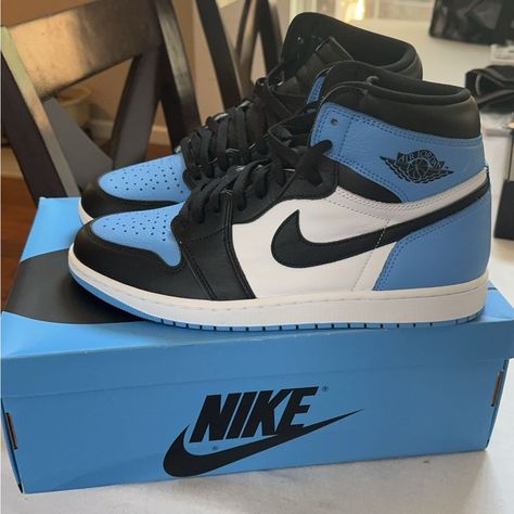 Jordan 1 Unc Toe Size 12 Mens Brand New Never Worn Only Have Been Laced With Black Laces Comes With A Set Of Unc Blue Laces Packaged With Care Shipped Out Same Or Next Day Quality Promised Quality Received Feel Free To Send In Offers! If Its Up It Is Available!!!! New Items Always Being Listed Follow To See Our Other Great Products Feel Free To Message Use About Any Questions You Have About Our Amazing Quality Products! Unc Shoes, Best Shoes For Women, Jordan 1 Unc, Casual Shoes Women Sneakers, Nike Shoes Women Fashion, Pretty Sneakers, Nike Fashion Shoes, Cute Nike Outfits, Pretty Shoes Sneakers