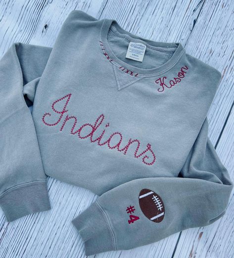 Embroidered Team Sweatshirt, Embroidered Stitches, Custom Embroidered Sweatshirt, Basketball Sweatshirts, Team Sweatshirts, Football Sweatshirt, Diy Sewing Clothes, Sports Mom, A Football