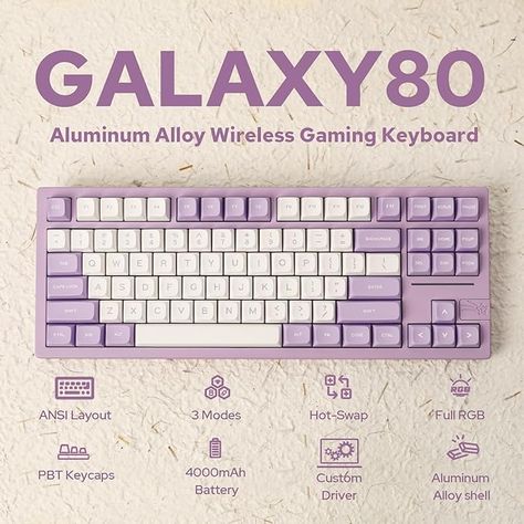 Amazon.com: EPOMAKER x Feker Galaxy80 Gaming Keyboard, Aluminum Alloy Wireless Mechanical Keyboard, BT5.0/2.4G/USB-C Gasket-Mounted Keyboard, Hot Swappable, NKRO Creamy Keyboard (White, Marble White Switch) : Video Games Epomaker Keyboard, Cute Mechanical Keyboard, Creamy Keyboard, Fancy Keyboard, White Keyboard, Comfortable Bedroom Decor, Gamer Keyboard, Keyboard Gaming, Gaming Setups