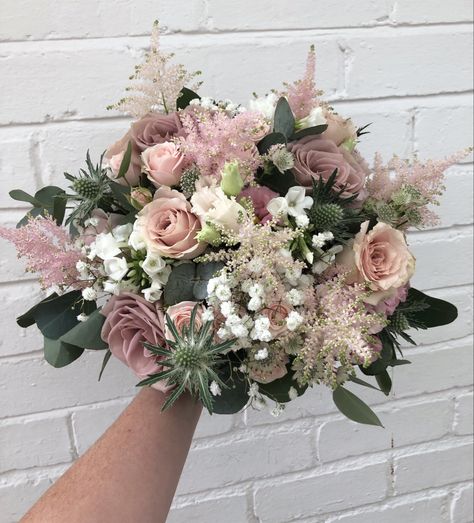 Dusky Pink Flowers Wedding, Dusky Pink Wedding Flowers, Roses Eucalyptus Bouquet, Majorca Wedding, Dusty Pink Wedding Flowers, Dusky Pink Wedding, Cream Wedding Bouquet, Wedding Columns, Wildflower Wedding Bouquet