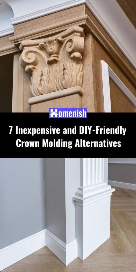 Installing crown molding gives any room of your home an elegant touch. But this option is often quite expensive and takes time to install. This is why many homeowners are now turning to crown molding alternatives to give their interiors an updated look. Ornate Trim Crown Moldings, Rubber Crown Molding, Faux Crown Moldings Ceiling, Diy Crown Molding Ceiling, Crown Molding Alternative Ideas, Styrofoam Crown Molding, Gothic Crown Molding, Crown Molding Wallpaper, Ornate Wall Molding