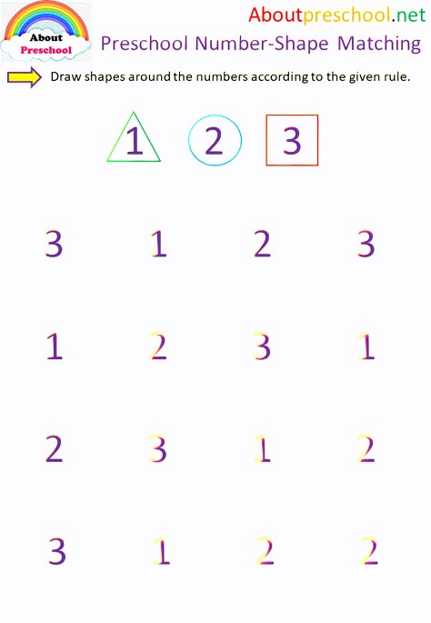 Preschool Number-Shape Matching - About Preschool Free Preschool Activities, Worksheet For Preschool, Preschool Number Worksheets, Mathematics Activities, Preschool Activities Printable, Kindergarten Addition Worksheets, Fun Activity For Kids, Alphabet Worksheets Kindergarten, Homeschool Preschool Activities