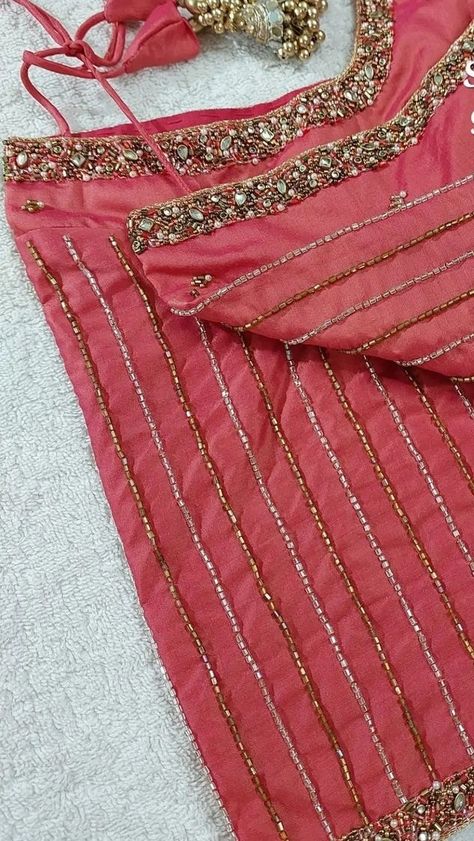 Tube Beads Aari Work Blouse, Tube Beads Aari Work, Work Blouse Models, Exclusive Blouse Designs, Brocade Blouse Designs, Blue Blouse Designs, Mirror Work Blouse Design, Aari Design, Aari Designs