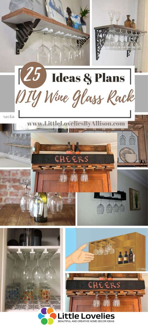 Wine Glass Hanger Diy, Displaying Wine Glasses, Wine Glass Storage Ideas Small Spaces, Glass Holder Ideas, Wine Glass Display Ideas, Wine Glass Storage Ideas, Wine Glass Holders Hanging, Wine Bar Diy, Wood Wine Glass Holder Diy