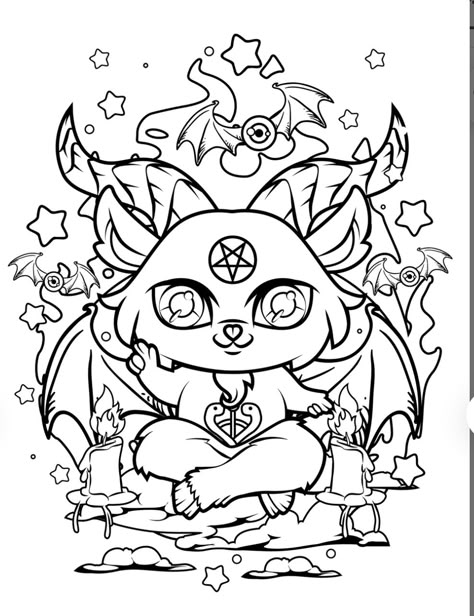 Cute Creepy Drawings, Spooky Aesthetic Coloring Pages, Gothic Coloring Pages, Satanic Coloring Pages, Goth Colouring Pages, Pagan Coloring Pages, Cute Goth Coloring Pages, Goth Coloring Pages Free Printable, Occult Coloring Pages