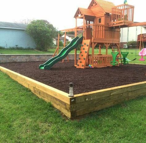 Playground Border, Playground Rubber Mulch, Playground Mulch, Playground Landscaping, Landing Zone, Backyard Playset, Kids Backyard Playground, Play Area Backyard, Landscaping Backyard