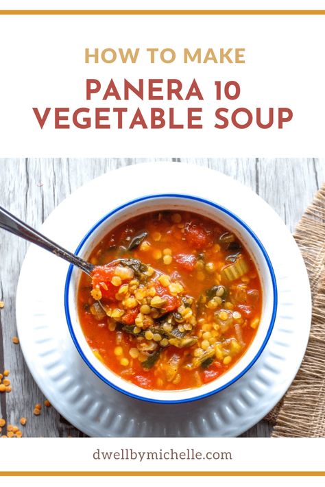 Panera Vegetable Soup Recipe, Ten Vegetable Soup, Panera 10 Vegetable Soup, 10 Vegetable Soup, Soup Panera, Panera Recipes, Copycat Panera, Vegetable Soup Recipe, Panera Bread