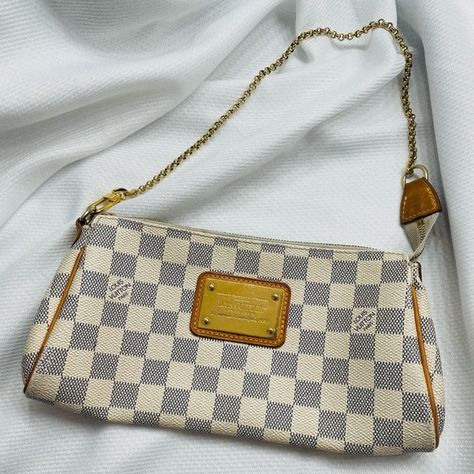 Louis Vuitton Eva Damier Azur Canvas Shoulder Bag Louis Vuitton Eva, Louis Vuitton Damier Azur, Canvas Shoulder Bag, Vuitton Handbags, Louis Vuitton Handbags, Louis Vuitton Damier, Wear And Tear, Clutch Bag, Louis Vuitton