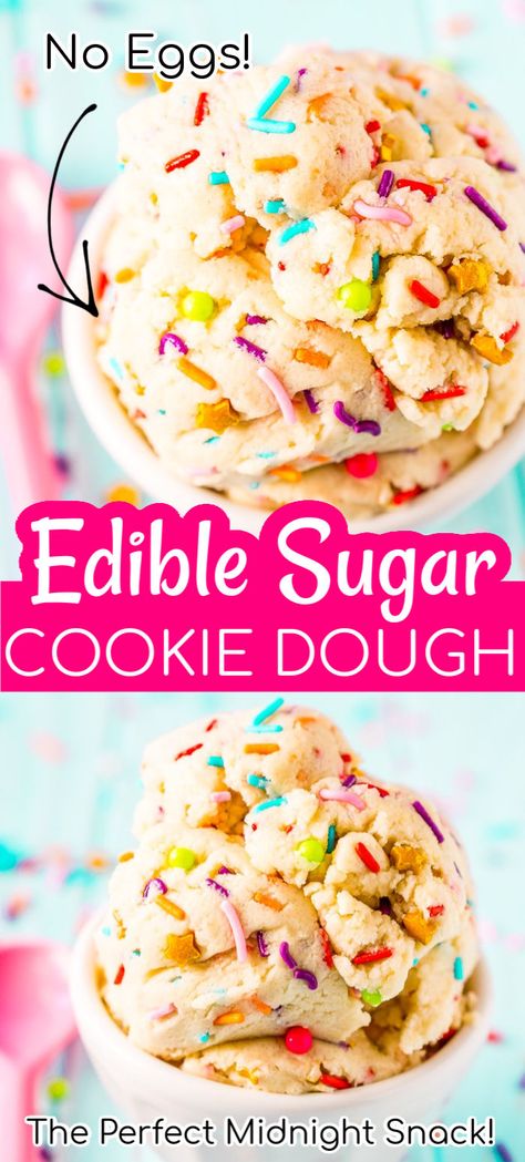 Edible Sugar Cookie Dough is an easy and delicious egg-free treat perfect for parties or just when you're craving something sweet but don't want to wait for cookies to bake! Edible Sugar Cookie Dough Recipe, Funfetti Cookie Dough, Cookie Dough For One, Edible Sugar Cookie Dough, Sugar Cookie Dough Recipe, Edible Cookie Dough Recipe, Funfetti Cupcakes, Cookie Dough Recipe, Funfetti Cookies