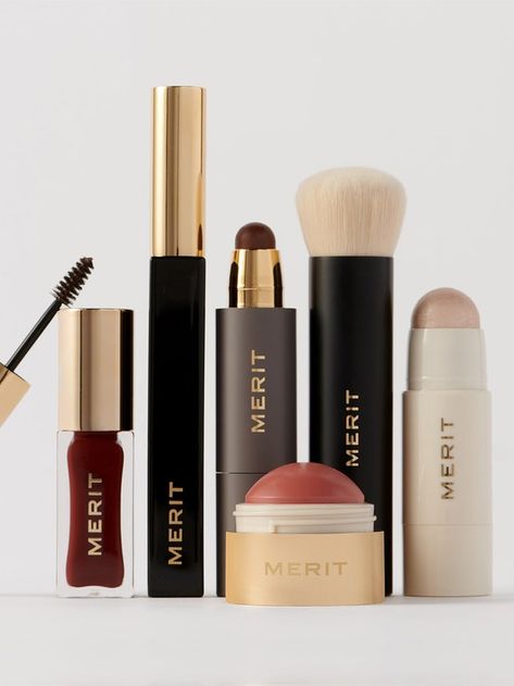 Merit Five Minute Morning set of Merit products on light gray background Merit Makeup, Clean Makeup Products, Shoes List, Merit Beauty, Unrealistic Wishlist, Makeup Collage, Luxurious Makeup, Collage Material, Best Gifts For Women