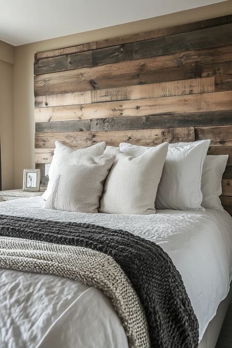 "Elevate your bedroom with a DIY Reclaimed Wood Headboard! 🛏️🛠️ A perfect blend of sustainability and style. 🌟✨ #UpcycledWood #DIYHome #BedroomGoals" Wood Headboard Wall, Barnwood Headboard, Diy Reclaimed Wood, Diy Wood Headboard, Reclaimed Wood Headboard, Headboard Ideas, Pallet Bed, Headboard Wall, Wood Headboard