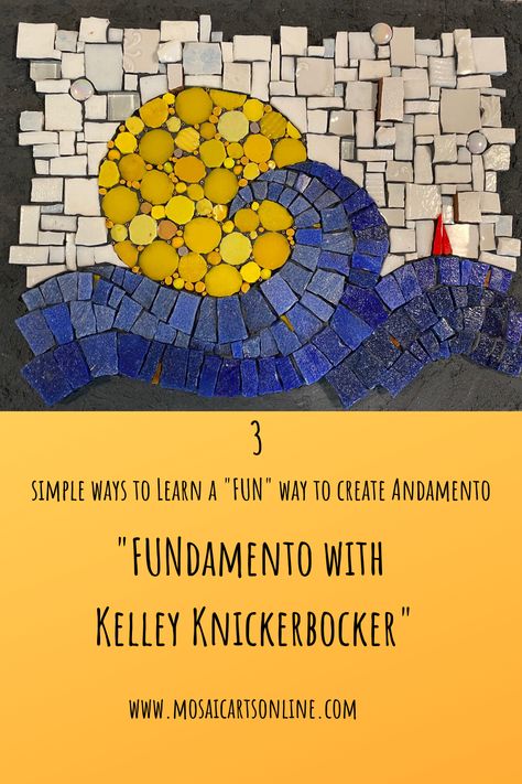 In this online course, Kelley teaches by building a simple three-section mosaic seascape while analyzing three different types of andamento (circles, squares/rectangles, and classic linear) and you will learn how to construct them, how to combine them, and how to decide which is most useful when. Learning these skills will help you enhance your mosaic art projects. Andamento Mosaic, Mosaic Inspiration, Easy Tricks, Mosaic Art Projects, Cycling Art, Online Course, Art Tips, Simple Tricks, Mosaic Art