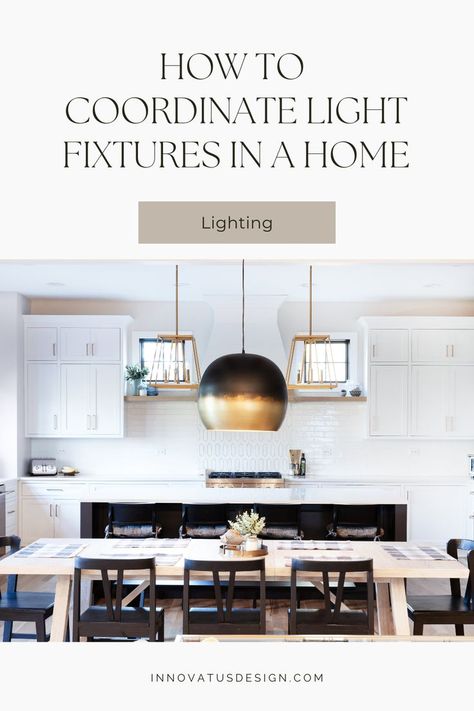 Coordinating light fixtures in your home couldn't be easier! I share my top tips and ideas on how to coordinate light fixtures in a home in my latest article! Ideas from a professional interior designer. #lightfixtures #lightdesign #lightingdesign #pendantlights #chandeliers #lightideas #lightingideas #lightinginspo #lightinggoals #openplanliving #openplandesign Coordinating Light Fixtures, Article Ideas, Kitchen Lighting Fixtures, Dining Lighting, Types Of Lighting, Open Plan Living, Dining Room Ideas, Open Floor Plan, Top Tips