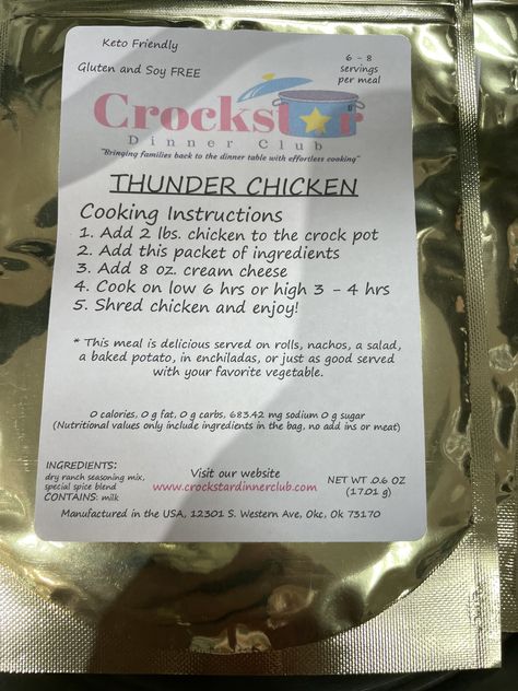 Thunder Chicken Crockpot, Thunder Chicken, Chicken Crockpot, Dinner Club, Easy Dinners, Cooking Instructions, Crockpot Chicken, Shredded Chicken, Soy Free