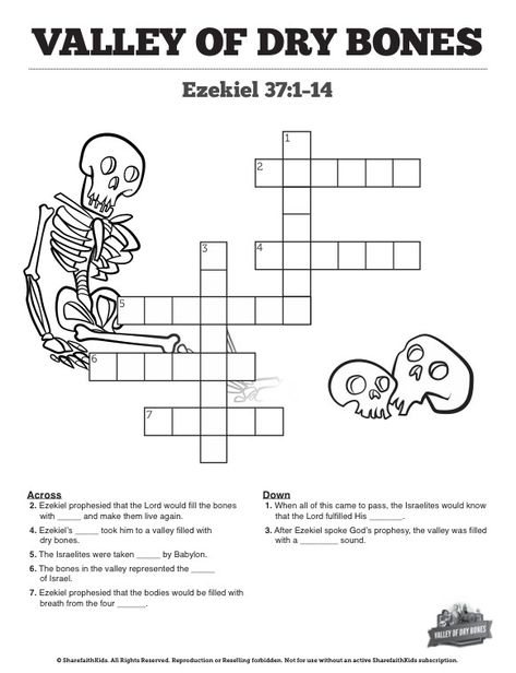 Ezekiel 37 Valley of Dry Bones Sunday School Crossword Puzzles Ezekiel 37 Dry Bones, Ezekiel Dry Bones, The Valley Of Dry Bones, Sunday School Crossword, Bible Mazes, Bible Crossword Puzzles, Valley Of Dry Bones, Sunday School Printables, Ezekiel 37