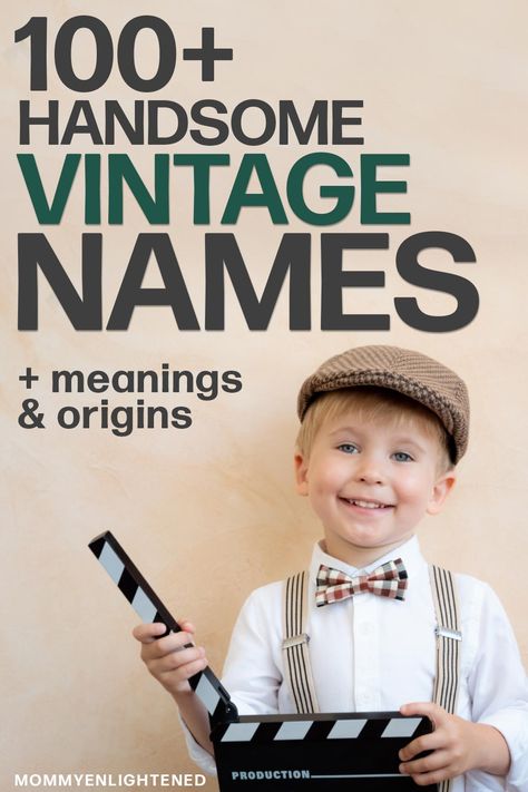 A list of unique vintage names for boys that include meanings and origins. If you're hoping to choose a vintage name for your new baby boy, here is a list of all of our favorite unique vintage boy names - including meanings and origins! Two Syllable Boy Names, Original Baby Names, One Syllable Boy Names, Handsome Boy Names, Uncommon Boy Names, Baby Boy Names Strong, Uncommon Baby Boy Names, Baby Boy Name List, Boy Name Ideas