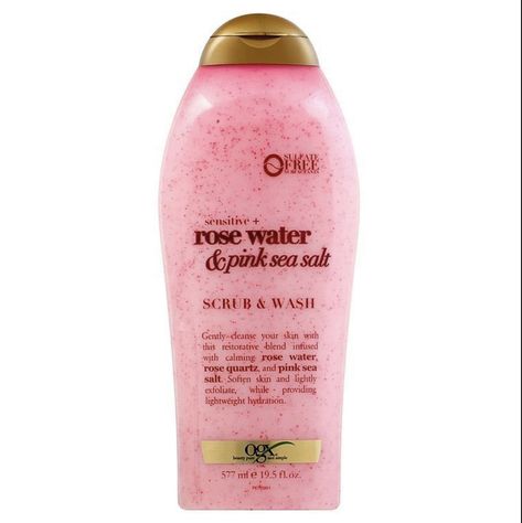 Rose Water And Pink Sea Salt, Ogx Body Wash, Sea Salt Scrub, Pink Skincare, Rose Skincare, Bath Routine, Victoria Secret Body Mist, Sea Salt Scrubs, Exfoliating Body Wash