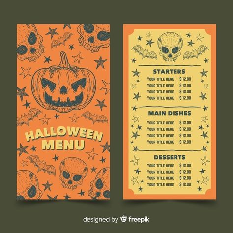 Pumpkin Menu, Halloween Puns, Halloween Menu, Menu Layout, Vintage Menu, Artist Alley, Halloween Poster, Trunk Or Treat, Halloween Party Invitations