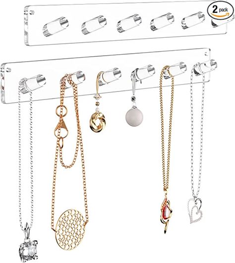 Amazon.com: NIUBEE Wall Mounted Jewelry Stand Organizer, 2 Pack Acrylic Necklace Hanger, Bracelets Rings Bangles Display Rack,Best Gift for Girl Women : Clothing, Shoes & Jewelry Bracelet Hanger, Necklace Holder Wall, Iron Necklace, Clear Necklace, Necklace Hanger, Acrylic Necklace, Primary Suite, Jewelry Hooks, Multiple Bracelets