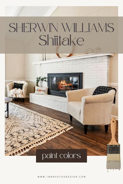 Looking for the perfect neutral paint color for your home? Sherwin Williams Shiitake is the perfect warm off-white paint color for using throughout the home! Whole house paint color scheme. Interior design ideas from a professional interior designer. #paintcolor #paintcolors #paintcolorideas #paintcolorinspo #sherwinwilliamspaint #sherwinwilliamspaints #neutralpaintcolor #neutralpaintcolors #neutralpaints Sherwin Williams Japandi, Shitake Paint Sherwin Williams Coordinating Colors, Sherwin Williams Shiitake Coordinating Colors, Shiitake Sherwin Williams Color Scheme, Shiitake Color Palette, Sw Shiitake Paint Color, Shitake Sherwin Williams Paint Walls, Shiitake Paint Color, Shitake Sherwin Williams Paint