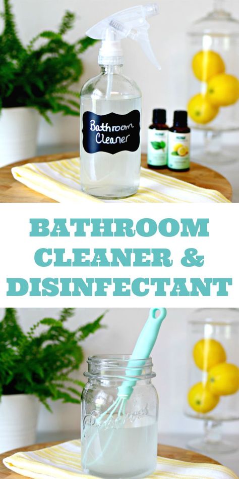 This DIY Bathroom Cleaner Disinfectant Spray is easy to make using some items you may already have in your kitchen, and it will leave your bathroom sparkling clean! via @Mom4Real Diy Bathroom Cleaner, All Natural Cleaning, Bathroom Diy Ideas, Diy Household Cleaners, Deep Cleaning Hacks, Cleaning Painted Walls, Cleaning Diy, Disinfectant Spray, Deep Cleaning Tips