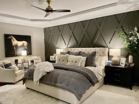 Nice Master Bedrooms Dream Homes, Modern Farmhouse Glam Master Bedrooms, Master Bedrooms Decor With Grey Bed, Master Bedrooms Furnitures, Master Bedrooms Decor Cozy Romantic Modern, Glam Master Bed, Master Bedrooms Decor Modern Romantic, Glam Farmhouse Bedroom, Cozy Master Bedrooms Decor Romantic