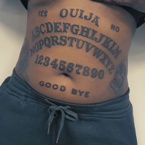 𝔖𝔥𝔞𝔫𝔱𝔦 | 𝔗𝔞𝔱𝔱𝔬𝔬𝔦𝔰𝔱 on Instagram: “Finished 🕷 Thanks so much Lee Hammington @liamalderson_tattoo #ouijaboard #ouija” Quija Board Tattoo, Oujia Board Tattoos, Ouji Board Tattoo, Ouija Board Tattoo, Ouija Tattoo, Tummy Tattoo, Stomach Tattoos, Ouija Board, Thanks So Much