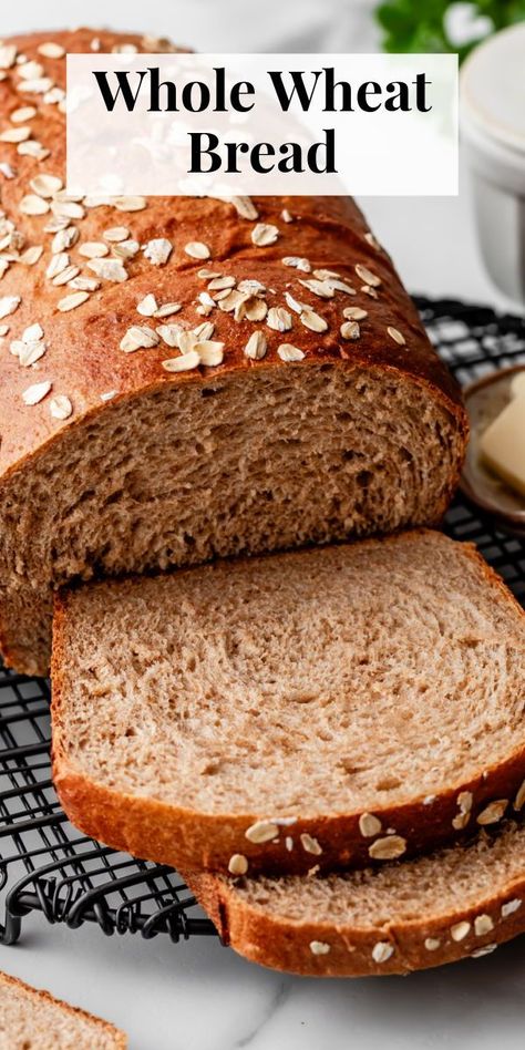 Learn how to make soft whole wheat bread with this easy-to-follow recipe. Fresh-baked bread smells incredible & tastes even better! #wholewheat #homemadebread #breadrecipes Easy Bread Recipes Whole Wheat, Bread Recipes Wheat Flour, No Loaf Pan Bread, Fresh Wheat Bread, Soft Wheat Bread, Sandwich Bread Recipe Whole Wheat, Oatmeal Wheat Bread Recipe, How To Make Crusty Bread, Homemade Wheat Bread Recipes Easy