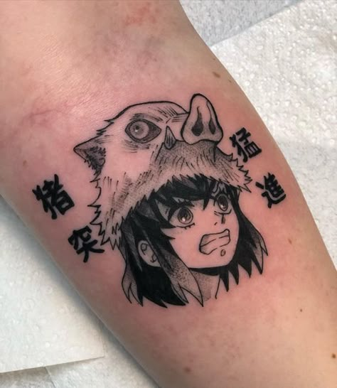 Halloween Anime Tattoo, Inosuke Tattoo Design, Demon Slayer Tattoo Inosuke, Anime Tattoo Women, Inosuke Tattoo Ideas, Nezuko Tattoo Ideas, Akaza Tattoo, Manga Tattoo Ideas, Naruto Yahiko