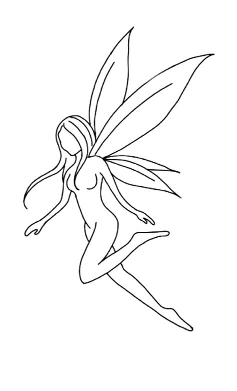 Fairy Outline Tattoo Simple, Easy To Draw Fairy, Dark Fairy Sketch, Fairy Outline Drawing, Tiny Fairy Drawing, Fairy Garden Drawing Simple, Fairy Base Drawing, Fairy Pose Reference Drawing, Small Fairy Drawing