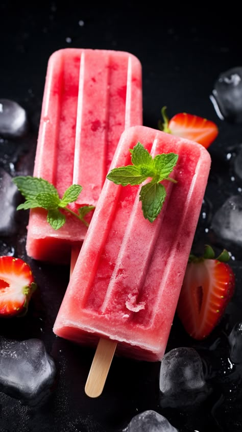 Popsicle Photography, Popsicles Photography, Strawberry Yogurt Popsicles, Ice Popsicles, Es Cream, Popsicle Art, Ice Cream Photography, Ice Popsicle, Yogurt Popsicles