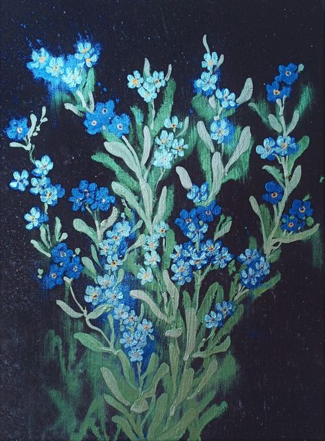 Forget Me Not Flowers Aesthetic, Prompt Ideas, Night Magic, Forget Me Not Flowers, Watercolor On Wood, Forget Me Nots, Anime Pics, Painted Flowers, Small Art