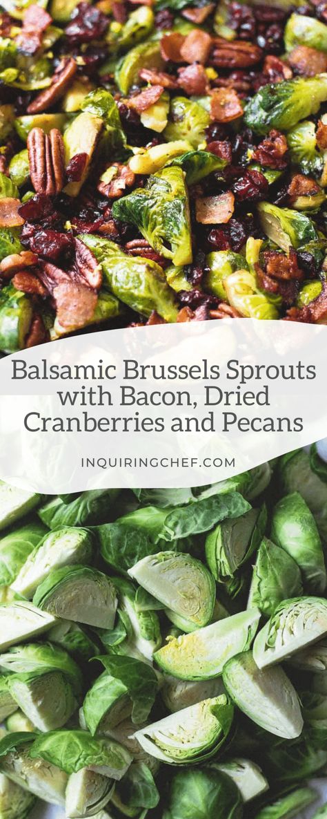 Sweet and savory, this side dish with pan-seared brussels sprouts and crispy bacon is sure to be a hit. Best of all, it comes together in one pan. Pan Seared Brussel Sprouts, Brussel Sprouts Cranberries, Maple Brussel Sprouts, Balsamic Brussels Sprouts, Canned Bacon, Balsamic Brussel Sprouts, Side Dishes For Fish, Brussels Sprouts With Bacon, Easy Thanksgiving Recipes