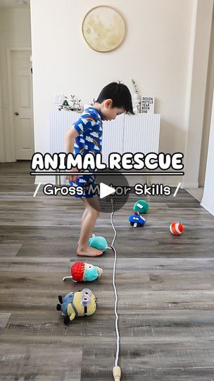 40K views · 1.5K reactions | ANIMAL RESCUE- Gross Motor Skills A low-prep play that is fun and practices kids ability of body coordination and leg muscle control. 💡Good for kids 3 years and up ❤️ You will need: ⭐️ 1 rope or masking tap to be a divider ⭐️ Small staffed animals Perfect for: 🍎Body coordination 🍎Leg muscle controls 🍎Burn energy Hope this is fun for you and your little one(s), and feel free to save it for later or share with someone who might like it 💕🥰 ❤️Follow for more play ideas❤️ . . . . #preschoolideas #preschoolathome #早教 #educationalplay #earlyeducation #learningthroughplaying #diytoys #concentrationskills #eyehandcoordination #toddlerplayideas #toddlerfun #earlychildhoodeducation #toddleractivities #montessori #diyplay #幼兒教育 #momhacks #grossmotorskills # Gross Motor Activity, Gross Motor Activities, Leg Muscles, Gross Motor, Toddler Play, Early Education, Preschool At Home, Gross Motor Skills, Motor Activities