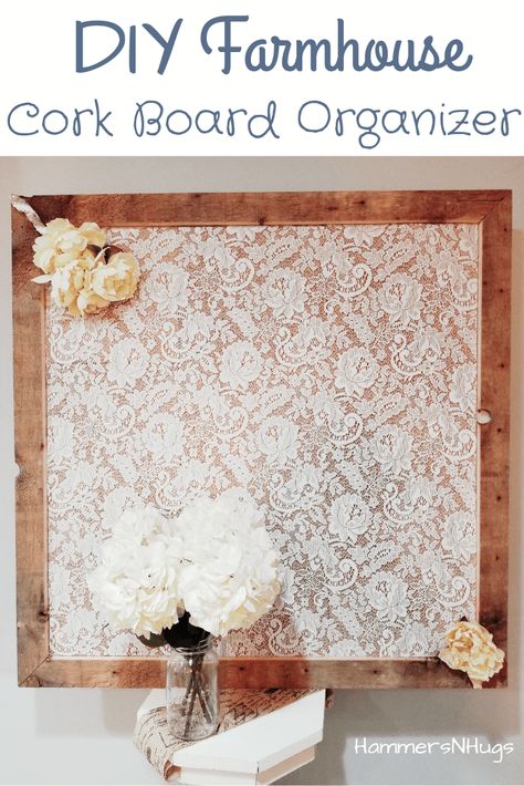 Create a farmhouse cork board organizer using any plank of wood with this DIY tutorial.  Great for Christmas cards!    #frenchcountry #farmhouse #loves_vintage #rustic #farmhousechic #shabbychic #antiques #farmhousedecor #vintagedecor #vintagefarmhouse #christmascards  #hammersnhugs Farmhouse Cork Board Ideas, Diy Large Cork Board, Scrapbook Cork Board, Diy Cork Board Ideas Fabric Covered, Diy Framed Cork Board, Cork Board Organization, French Country House Decor, Plank Of Wood, Downstairs Ideas