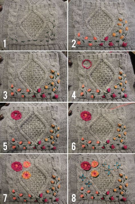 Diy Cardigan, Diy Step, Wool Embroidery, Needlework Embroidery, Embroidered Cardigan, 자수 디자인, Go For It, Knitting Tutorial, Embroidery Inspiration