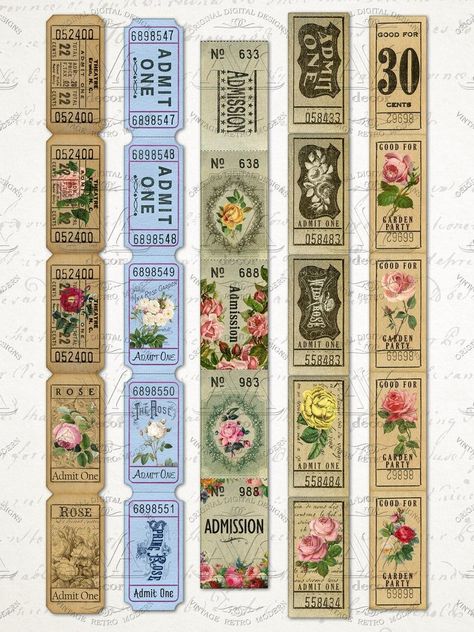 Diy Postage Stamps, Vintage Tickets Printable Free, Journal Tickets, Ticket Sticker, Vintage Paper Printable, Printable Tickets, Penanda Buku, طابع بريدي, Free Vintage Printables